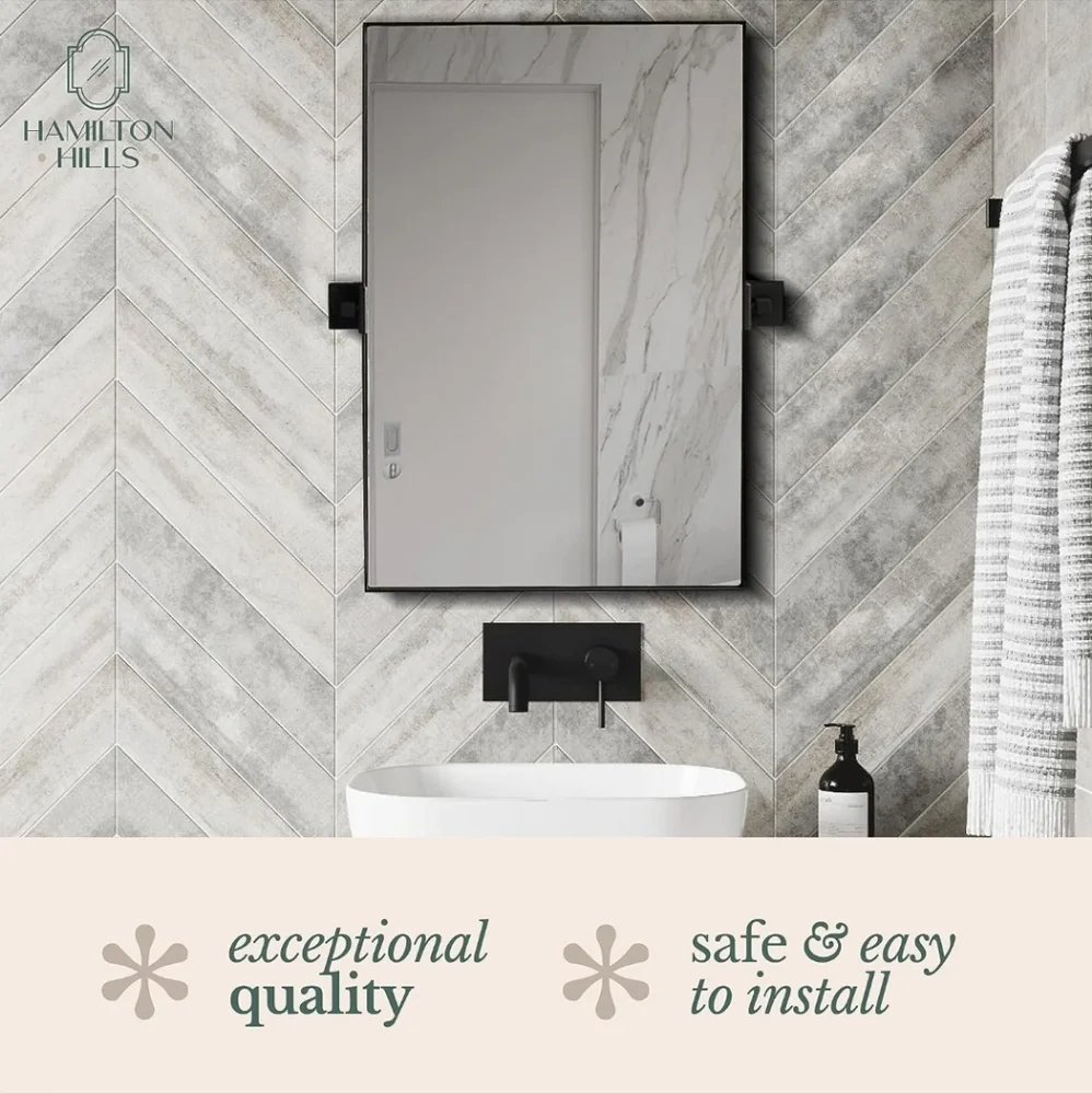 NEW Hamilton Hills Matte Black Rectangular Pivot Mirror
